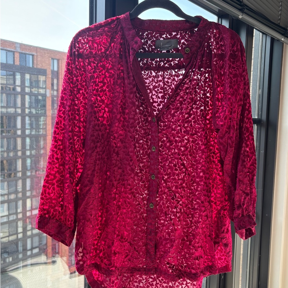 Anthropologie Button-Up Top in Raspberry - Picture 3 of 5